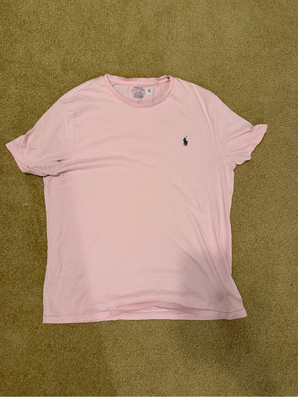 Polo by Ralph Lauren Men’s Light Pink Crew Tee with Navy Pony